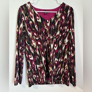 Black, Brown & Magenta Peacock Pattern Dana Buchman Top